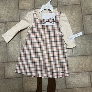 Tahari Baby Plaid Dress with  Bow and Cream Top